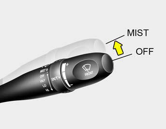 If a single wipe is desired in mist, move the windshield wiper and washer control