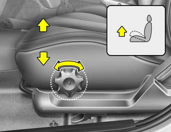 To raise or lower the front part of the seat cushion, turn the knob forward or