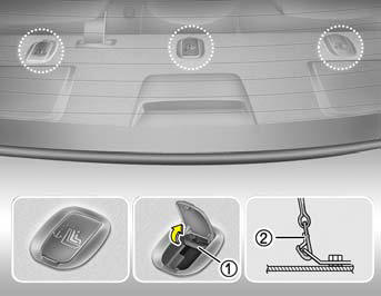1. Open the tether anchor cover on the rear seat package tray.