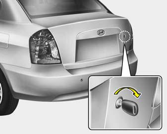 o The trunk lid is opened by first turning the key clockwise to release the lock,