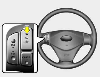 1. Push the CRUISE ON-OFF button on the steering wheel to turn the system on.