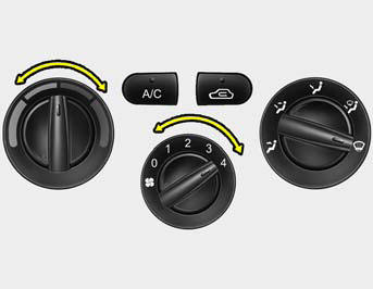 Use the heating/ventilation system to defrost or defog the windshield: