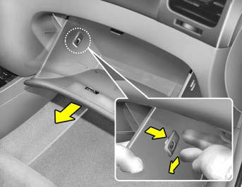 1. Open the glove box and remove the adjusting pins on both sides of the glove