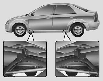 7. Place the jack at the front or rear jacking position closest to the tire you